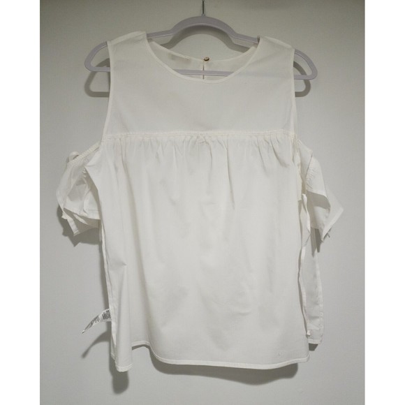 Democracy Womens Cold-Shoulder Blouse Size XL White Cotton Spandex Short Sleeve - Picture 4 of 10